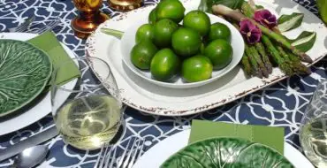 navy and green table setting