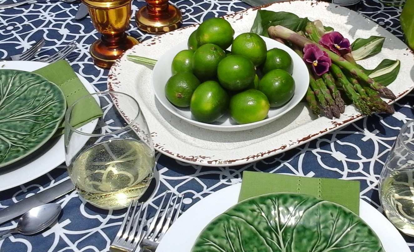 navy and green table setting