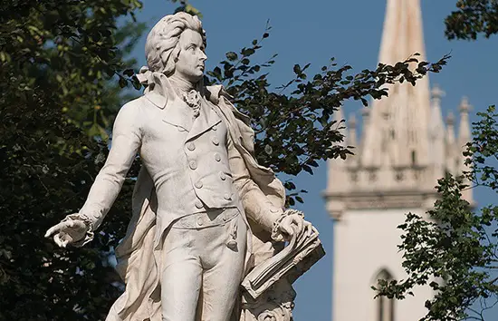Statue of Mozart in Vienna, a stop on the music river cruise.