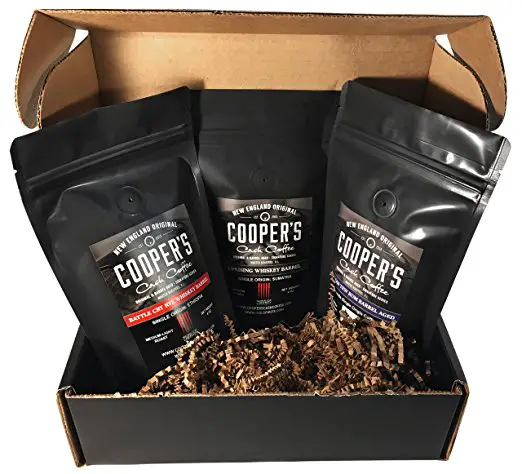 Three bags of Cooper's specially roasted coffees.