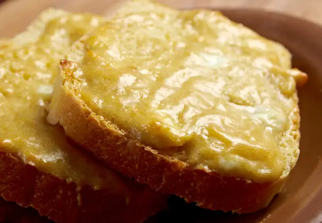 Welsh rarebit cheese melted on toast