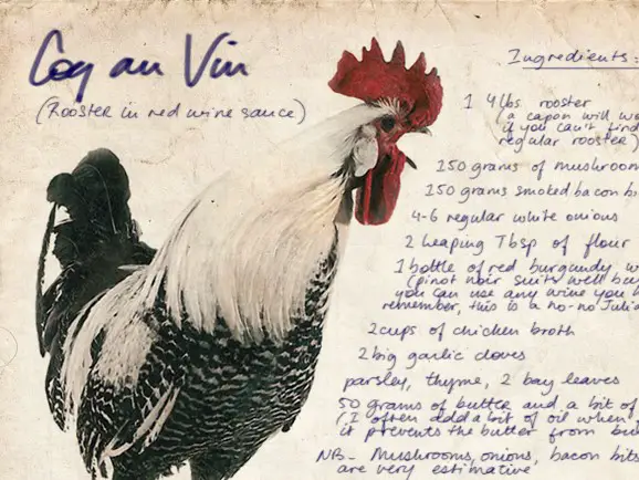 Recipe card for coq au vin