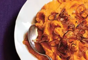 Mashed sweet potatoes with rosemary and shallots