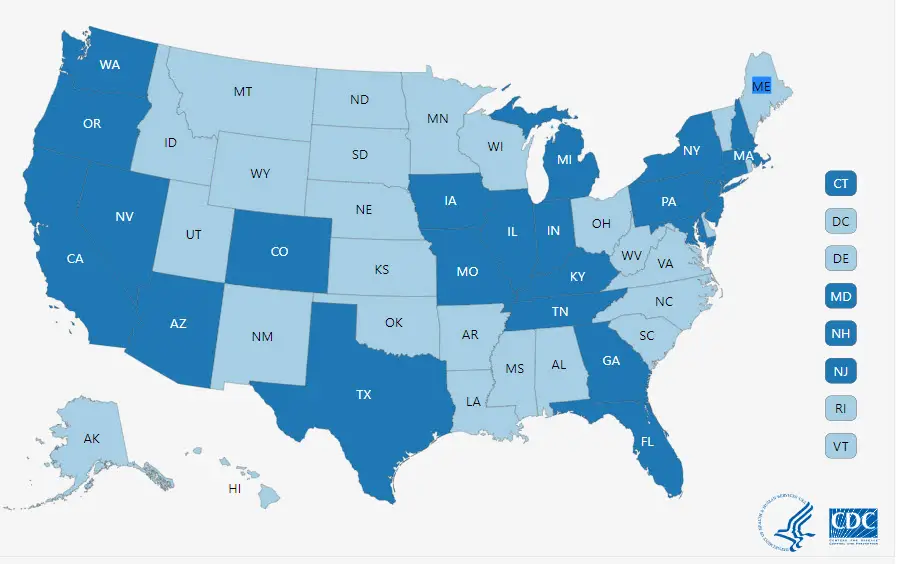 Map of measles cases in US in 2019