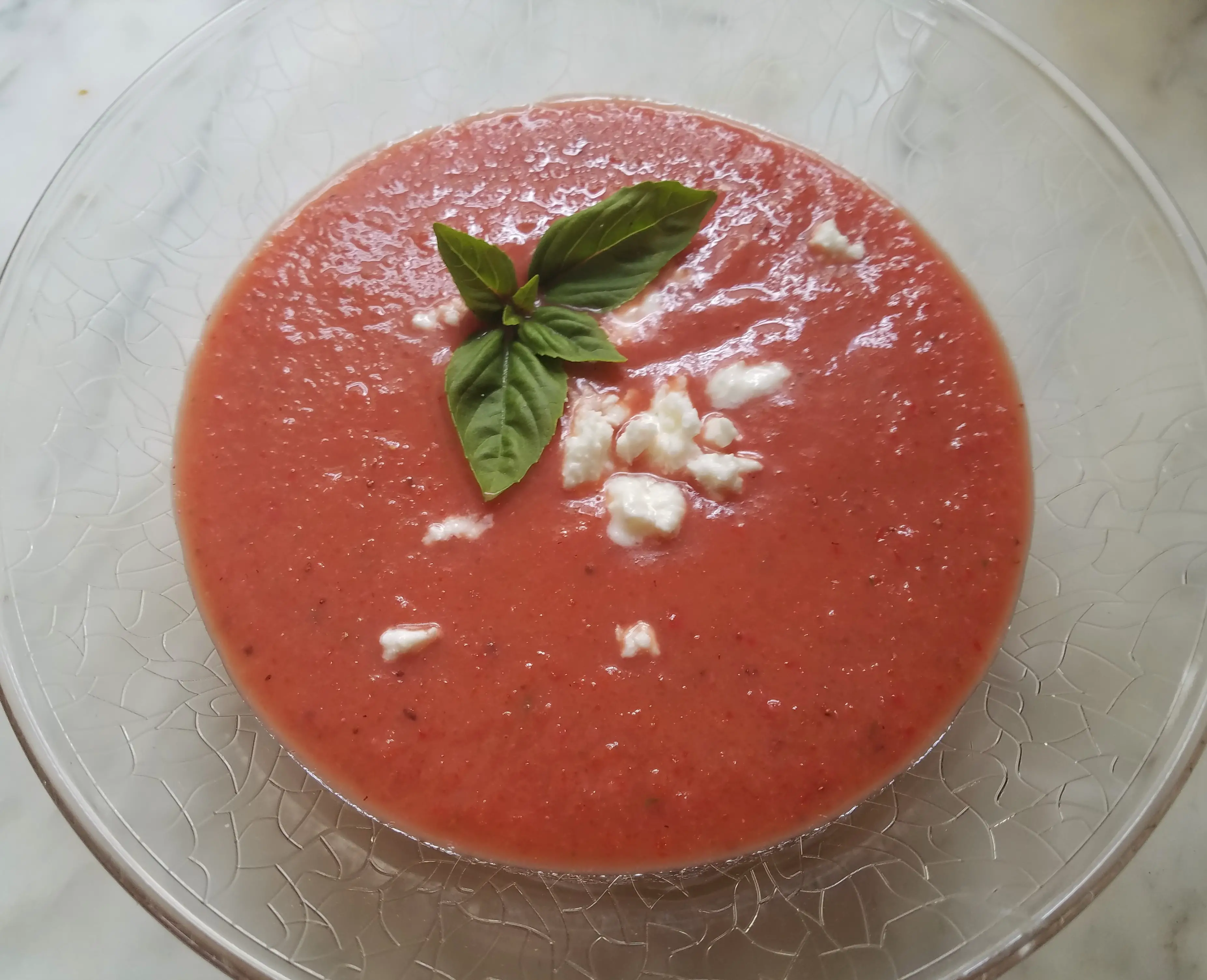 Bowl of strawberry gazpacho
