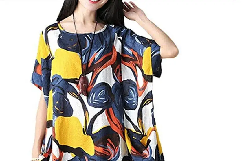 Abstract bright color flower print beach dress tunic