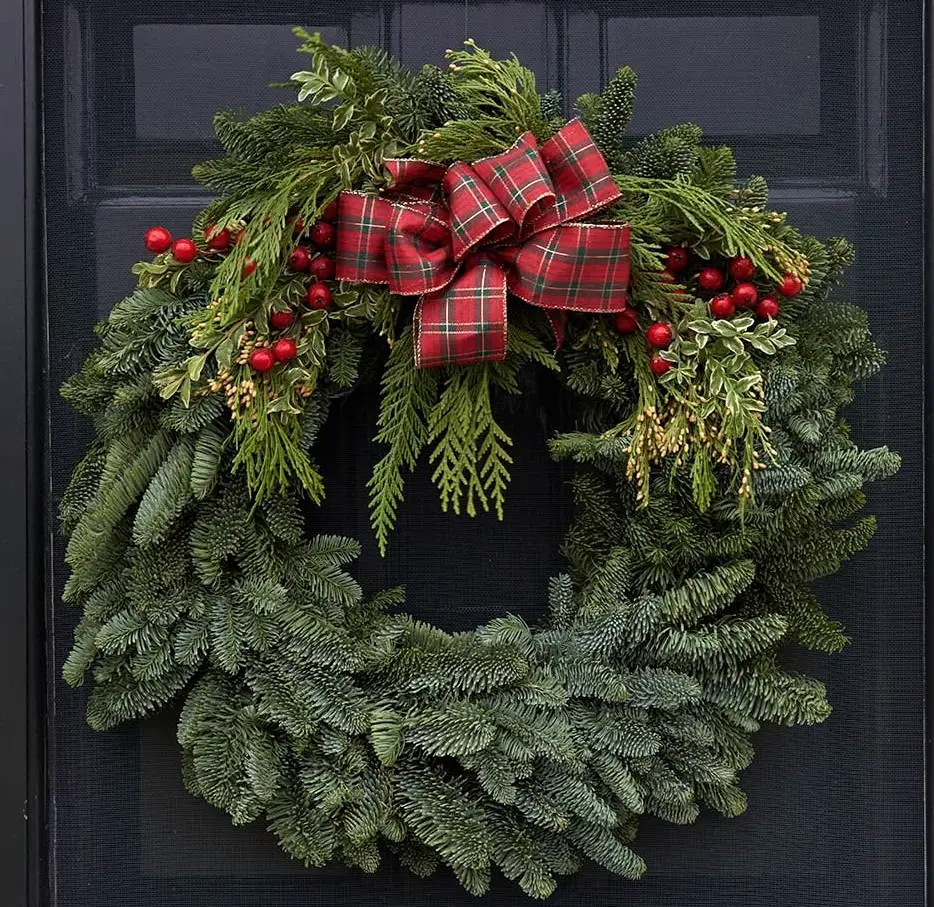 White Flower Farm tartan wreath