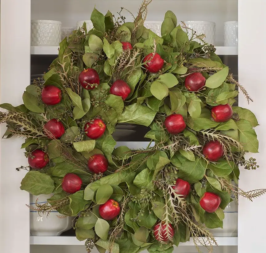 white flowewr farm red apple wreath