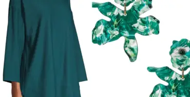 Dark green Eileen Fisher tunic with earrings