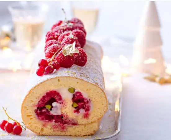 Raspberry pistachio Yule log