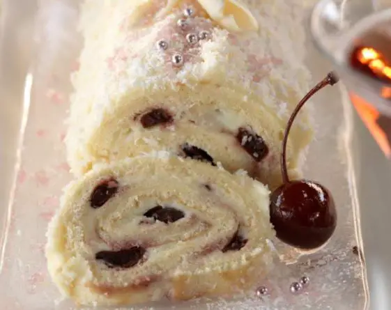 White chocolate cherry Yule log