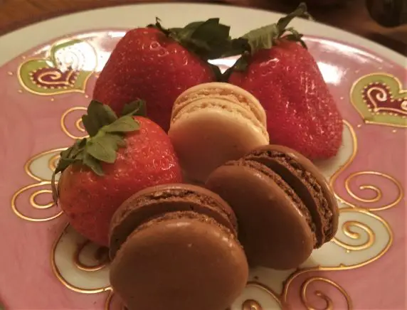 Strawberreis with GTrader Joe's macarons