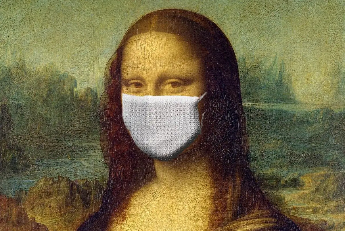 mona lisa wearing face mask