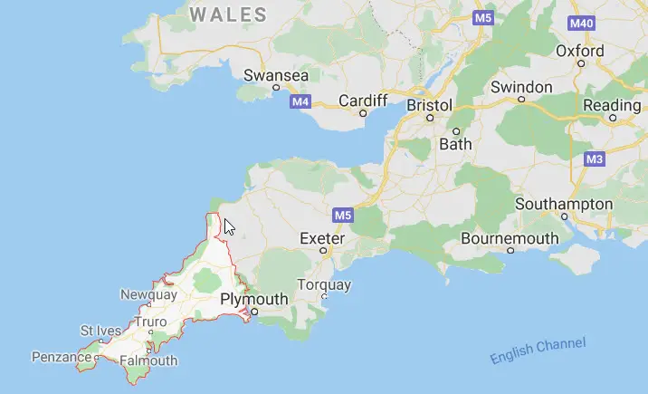 Map of Cornwall England