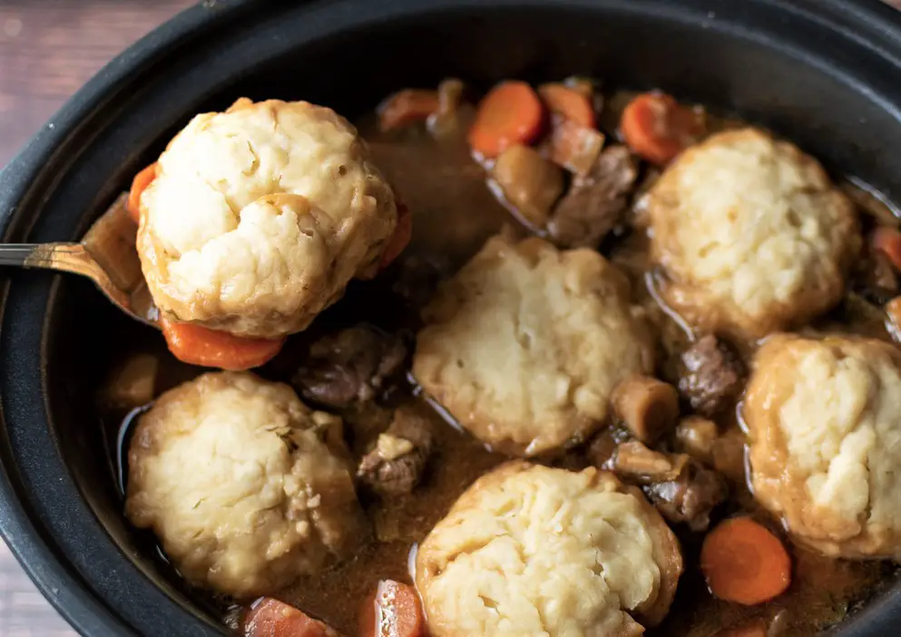 Classic British beef stew with dumplings