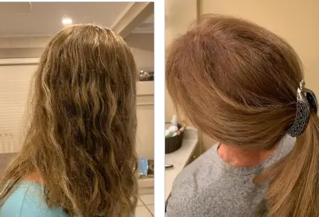The author shows before and after hair strand test