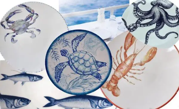 Assortment of coastal themed dinnerware