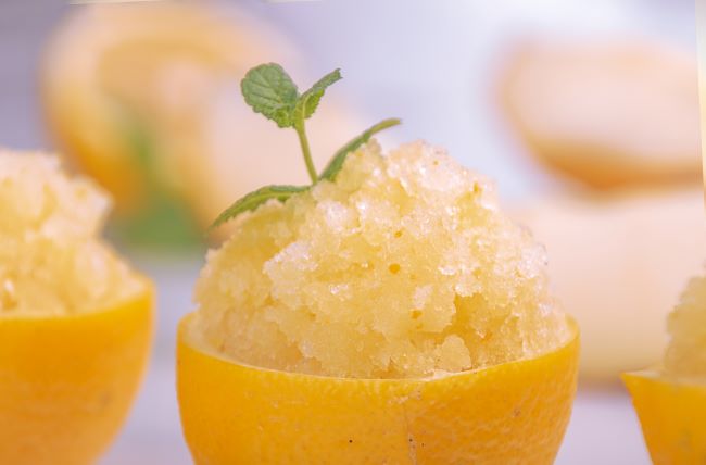 Lemon granita in lemon shells