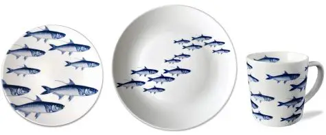 Coastal dinnerware with school of fish