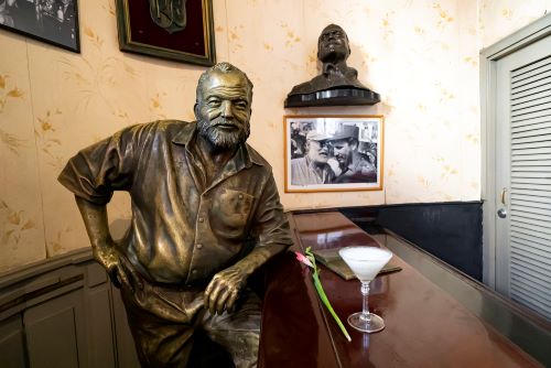 November 26, 2019, Havana, Cuba: Glass of Daiquiri cocktailErnest Hemingway in the bar El Floridita in Havanna