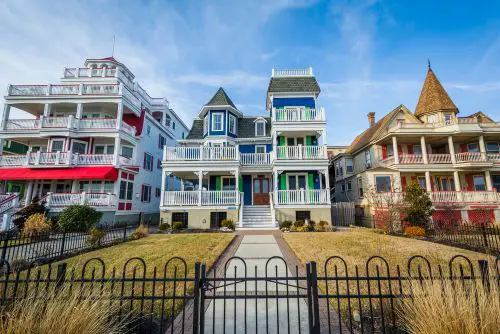 Cape May New Jersey Victorian houses line the beach