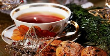 Beautiful cup of tea and Christmas decor