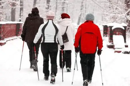 Group of senior women walking in snow