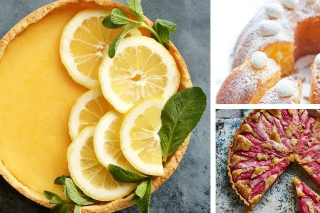 Composite photo lemon tart, Polish Easter cake, rhubarb tart