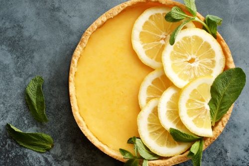 Lemon tart decorated with lemon slices