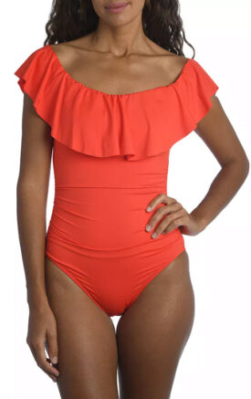 La Blanca off shoulder swimsuit in paprika