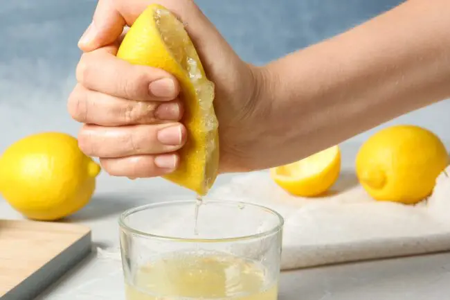 Woman squeezing lemon for lemonade