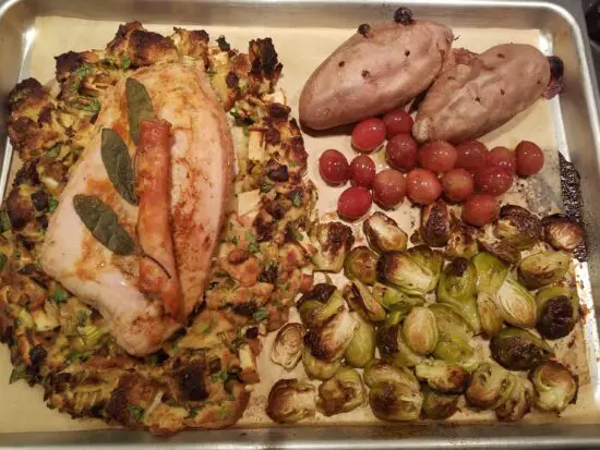 sheet pan thanksgiving with grapes ready to roast