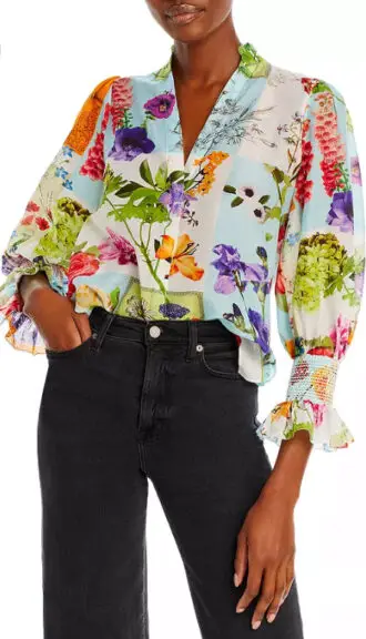 White and multi floral print blouse