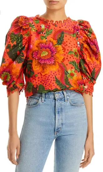 Orange floral puff sleeves