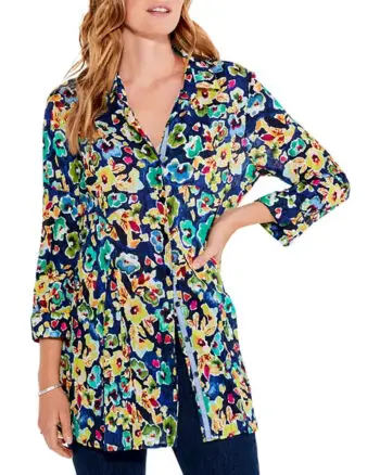 Navy and mixed colors floral tunic shirt