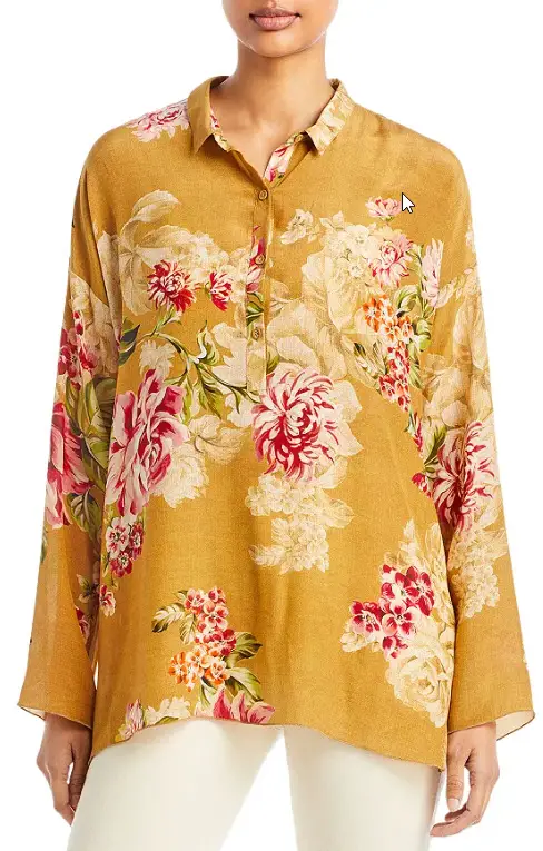 Blouse golden yellow with spring floral print