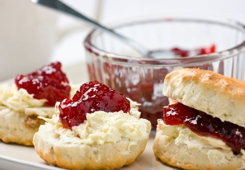 Devpnshire scones with cream on bottom