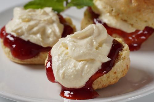 Corninsh style scones wtih cream on top