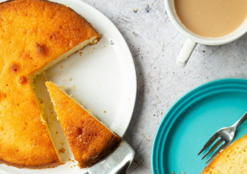 Round yellow lemon cake for afternoon tea