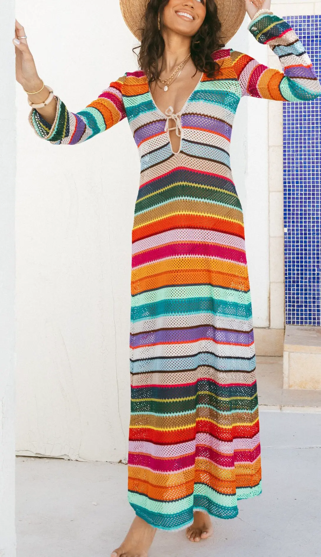 Bold stripe cricher beach dress