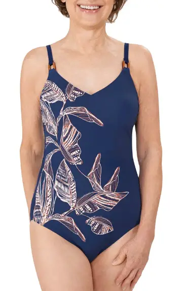 Leaf patterned mastectomy swimsuit
