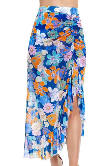 Blue floral sarong beach skirt