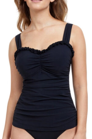 Black frill top D cup tankini