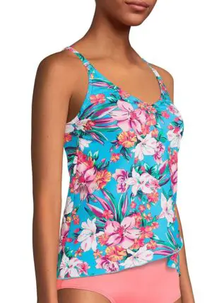 Women's Lands' End Bust Enhancer UPF 50 Surplice Underwire Tummy Control  Tankini