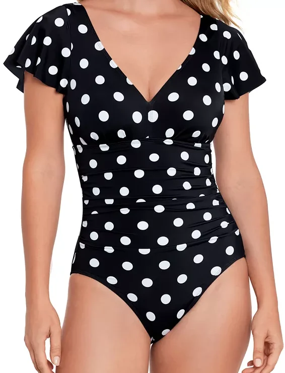 Polka Dot swimsuit with ruffle cap sleeves
