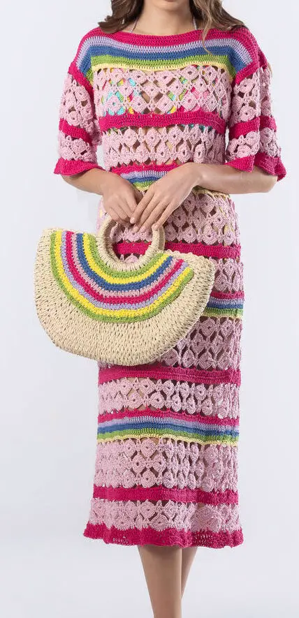 Pink crochet beach coverup woman over 6t0