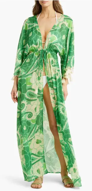 Green print long beach dress