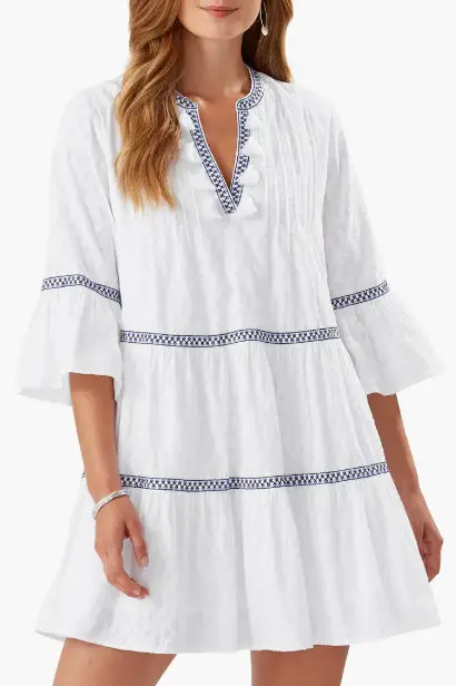 White w blue beach coverup for woman over 60