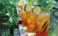 Three traditional PIMMS cocktails with