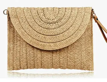 Summer woven straw clutch with straps